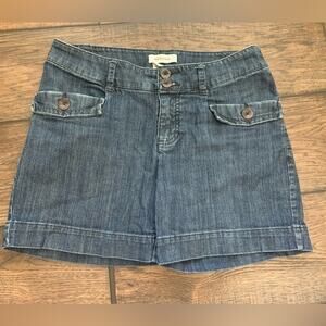 Merona Y2K Denim Mom Jeans Shorts Blue Wash Womens Sz 4 Stretch Cuffed Mid Rise